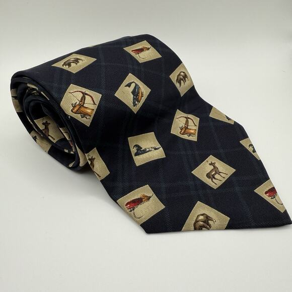 Chaps Other - Chaps Ralph Lauren 100% Silk Tie Made‎ in USA Plaid Outdoorsman Print Fish Deer